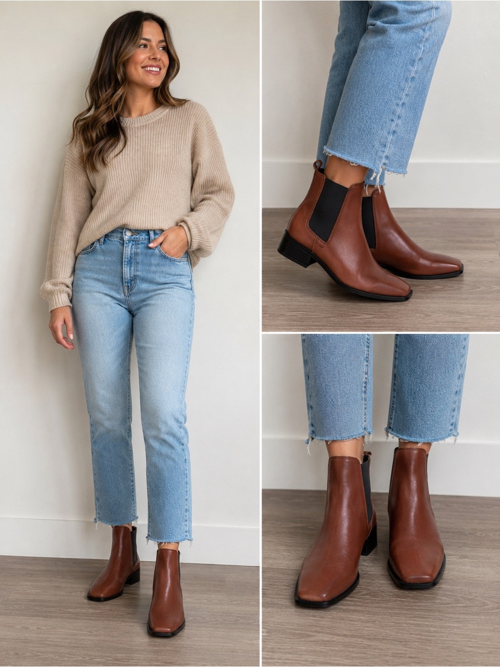 Sam Edelman Cognac Brown Ankle Boots SZ 8 1/2